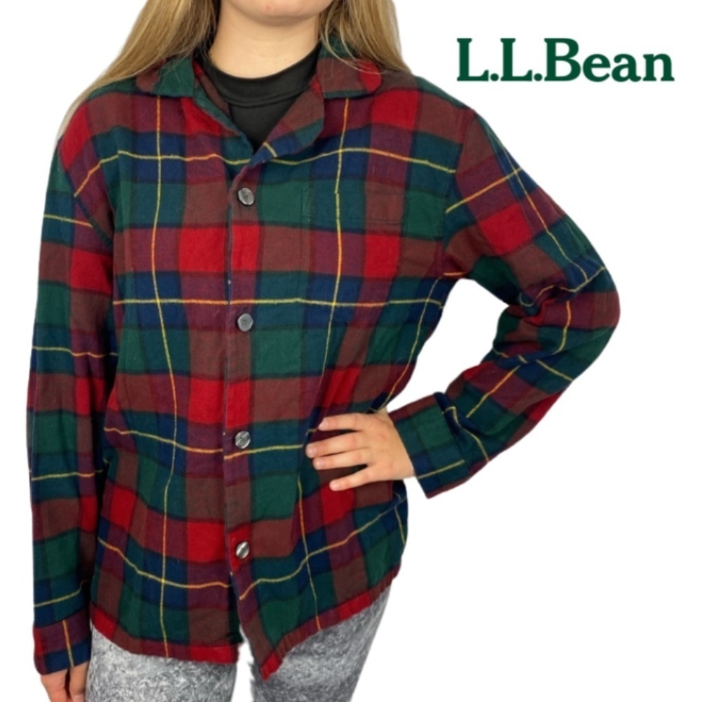 L.L. Bean Red and Green Plaid Button Down Shirt